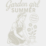 Garden Girl Summer B&W - Gardening DTF Transfers - Adult Unisex - S & M (10’’) / Light Color Design (See Imaging)