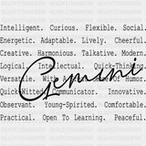 Gemini B&W - Zodiacs & Horoscopes DTF Transfers - Adult Unisex - S & M (10’’) / Dark Color Design (See Imaging)