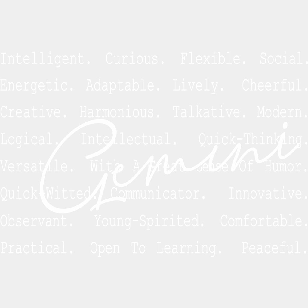 Gemini B&W - Zodiacs & Horoscopes DTF Transfers - Adult Unisex - S & M (10’’) / Light Color Design (See Imaging)