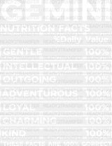 Gemini Nutrition Facts - Zodiacs & Horoscopes Dtf Heat Transfer Adult Unisex S M (10’’) / Light