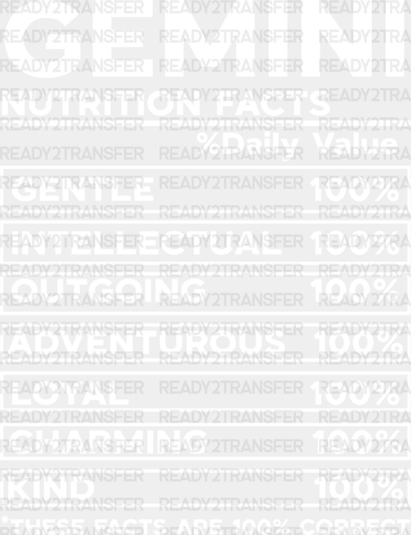 Gemini Nutrition Facts - Zodiacs & Horoscopes Dtf Heat Transfer Adult Unisex S M (10’’) / Light