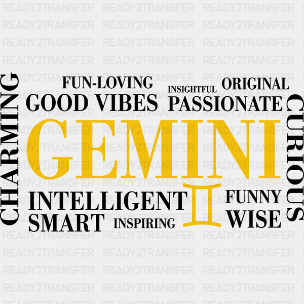 Gemini Qualities, Yellow, Horizontal - Zodiacs & Horoscopes DTF Transfers