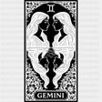 Gemini Tarot Card - Zodiacs & Horoscopes DTF Transfers - Adult Unisex - S & M (10’’) / Dark Color Design (See Imaging)