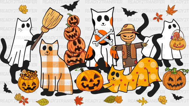 Ghost Cats With Pumpkins - Halloween Dtf Transfer Adult Unisex S & M (10’’) / Dark Color Design