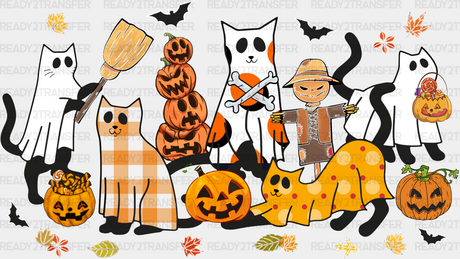 Ghost Cats With Pumpkins - Halloween Dtf Transfer Adult Unisex S & M (10’’) / Light Color