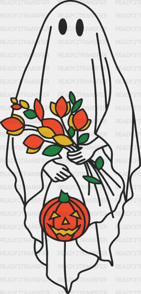 Ghost Holding Flowers DTF Transfer