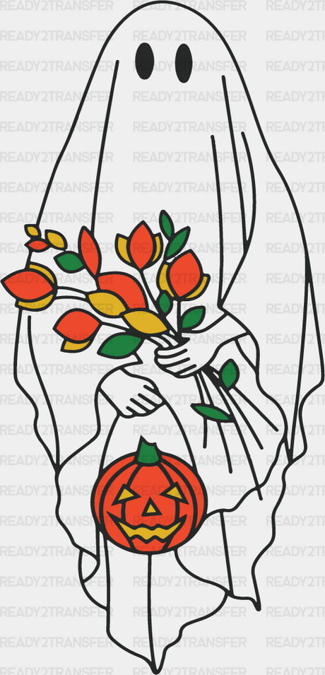 Ghost Holding Flowers DTF Transfer - ready2transfer