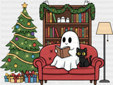 Ghost Reading A Book With Cat - Christmas DTF Transfer