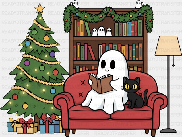 Ghost Reading A Book With Cat - Christmas DTF Transfer