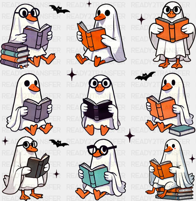Ghosts Reading B&W - Halloween DTF Transfer ready2transfer Dark Color Design (See Imaging)
