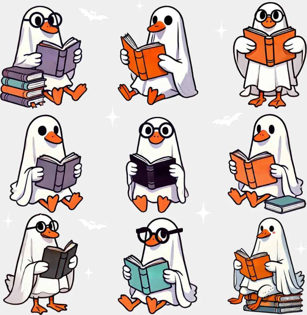 Ghosts Reading B&W - Halloween DTF Transfer ready2transfer Light Color Design (See Imaging)