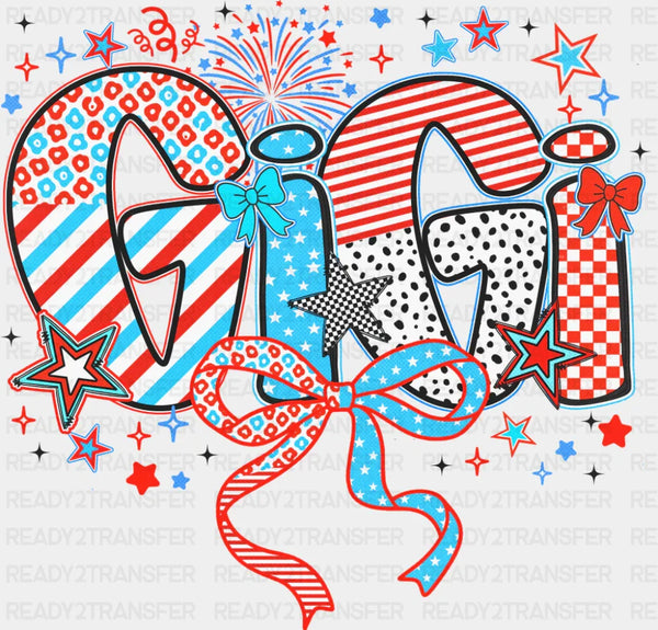 Gigi Ribbons, Stars And Fireworks - 4th Of July DTF Transfer