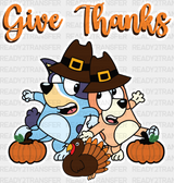 Give Thanks Bluey Design - Thanksgiving Dtf Transfer Adult Unisex S & M (10’’) / Light Color