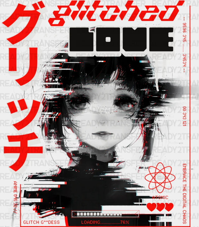 Glitched Love - Anime Dtf Heat Transfer Adult Unisex S & M (10’’) / Dark Color Design (See Imaging)