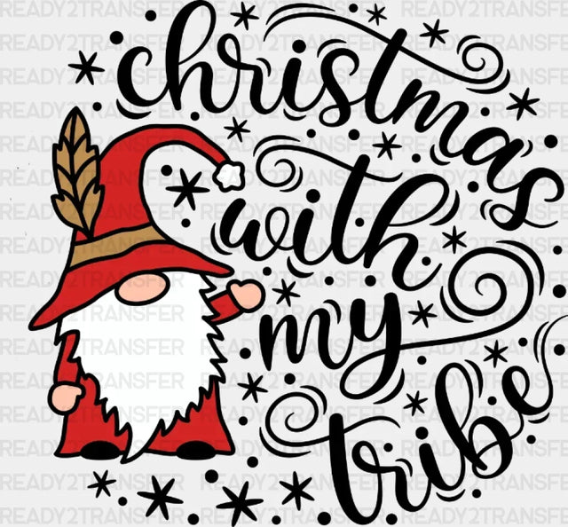 Gnome Christmas With My Tribe DTF Transfer ready2transfer Black