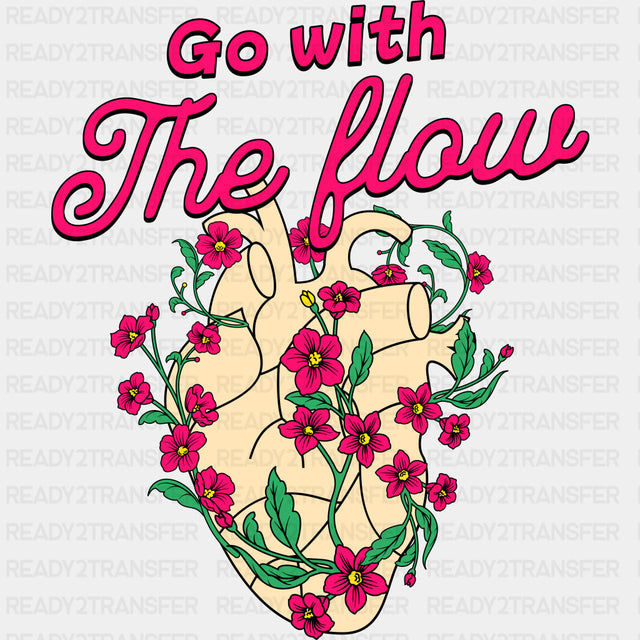 Go With The Flow, Heart Flowers - Cardiac Nurse DTF Transfers ready2transfer Dark Color Design (See Imaging)