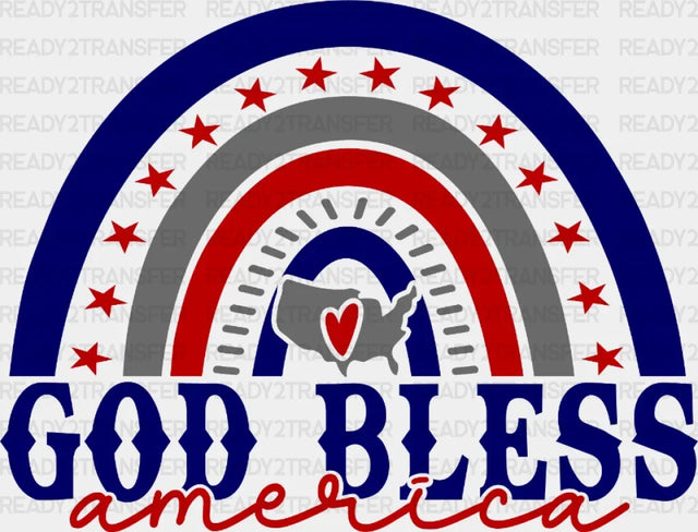 God Bless America Rainbow 4Th Of July Dtf Heat Transfer Independence Day Design Fourth
