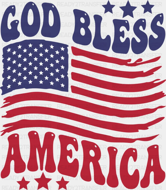 God Bless America US Flag - 4th Of July DTF Transfer Adult Unisex - S & M (10’’) / Dark Color Design (See Imaging)