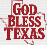 God Bless Texas Red Design - States & Cities DTF Transfer