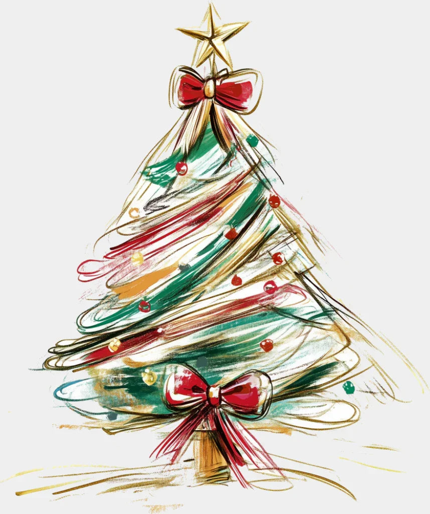 Gold Line Tree - Christmas DTF Transfer Adult Unisex - S & M (10’’) / Light Color Design (See Imaging)