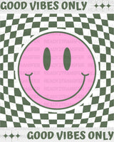 Good Vibes Only Checkered Smiley Design - Dtf Transfer