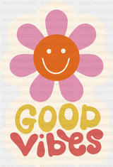 Good Vibes Pink Smiley Flower - Minimal UV Sticker Permanent UV DTF Decal