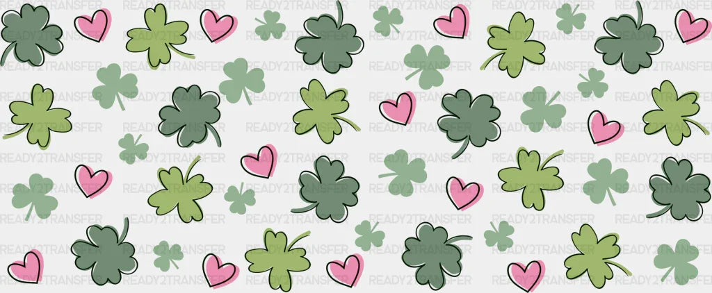 Green Clovers And Pink Hearts - St Patrick Cup Wrap Uv Sticker Permanent Dtf Decal