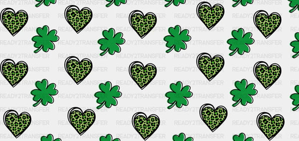 Green Heart And Clovers - St Patrick Cup Wrap UV Sticker Permanent UV DTF Decal