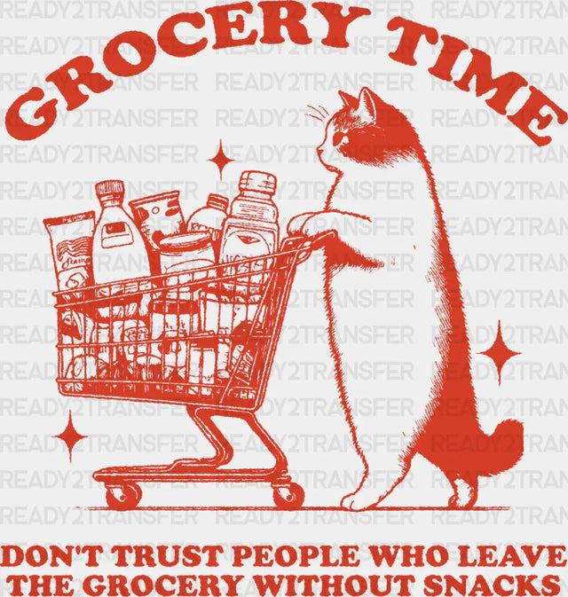 Grocery Time Cat Design - Funny Dtf Transfer