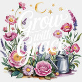 Grow With Grace, Colorful Flowers - Quotes DTF Transfers ready2transfer Light Color Design (See Imaging)