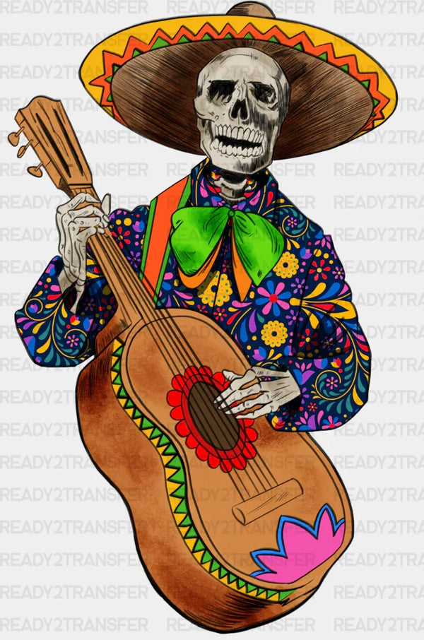 Guitar Playing Skeleton - Day Of The Dead DTF heat transfer