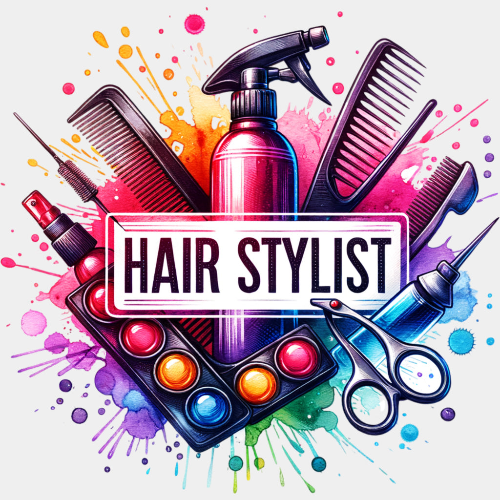 Hair Stylist, Colorful Splash - Hair Stylist DTF Transfers ready2transfer Light Color Design (See Imaging)