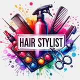 Hair Stylist, Colorful Splash - Hair Stylist DTF Transfers ready2transfer Light Color Design (See Imaging)