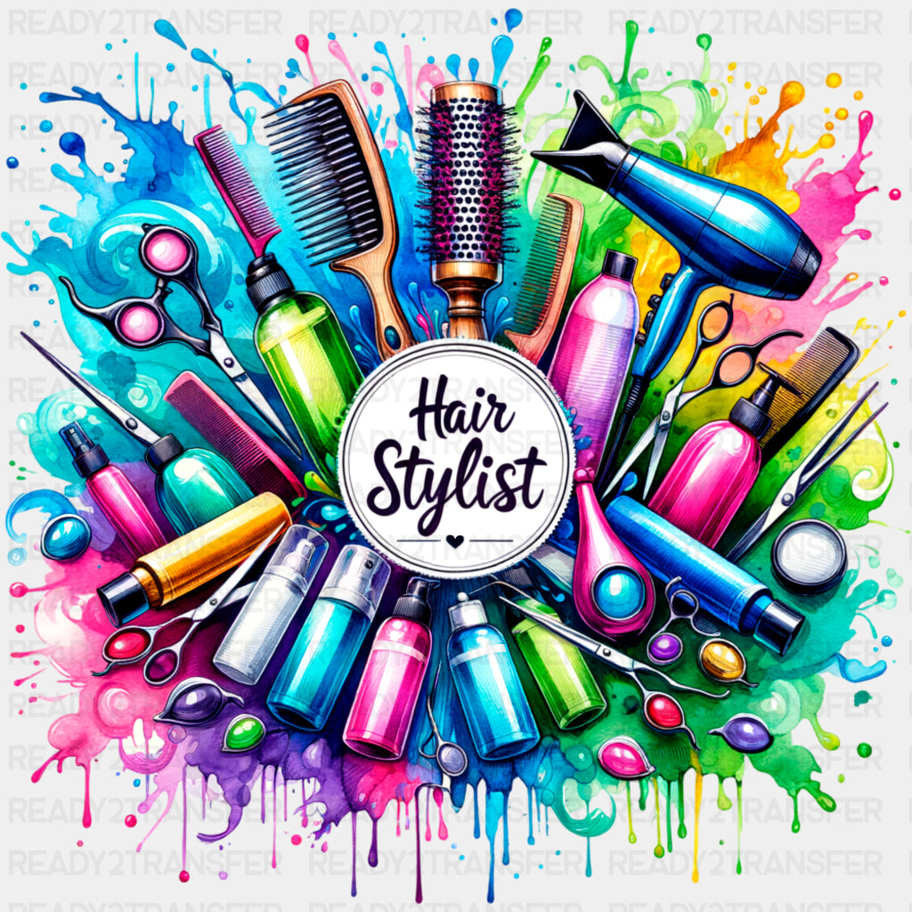 Hair Stylist, Vibrant Splash - Hair Stylist DTF Transfers ready2transfer