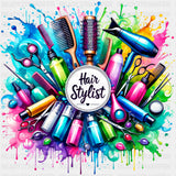 Hair Stylist, Vibrant Splash - Hair Stylist DTF Transfers ready2transfer