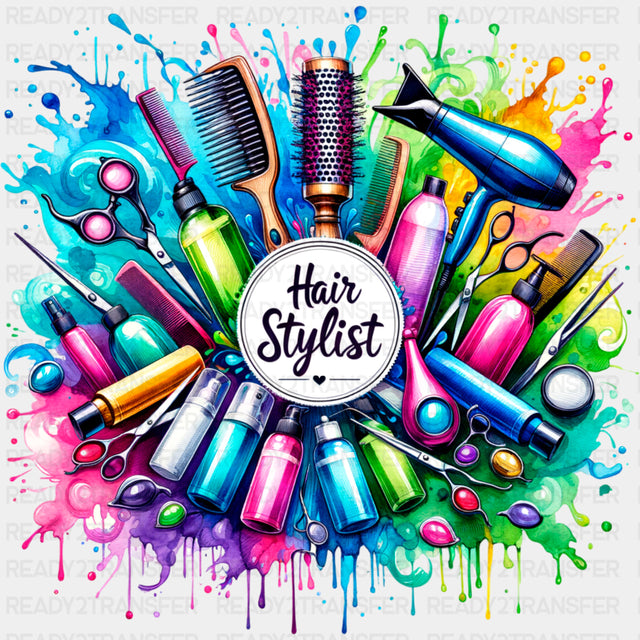 Hair Stylist, Vibrant Splash - Hair Stylist DTF Transfers ready2transfer