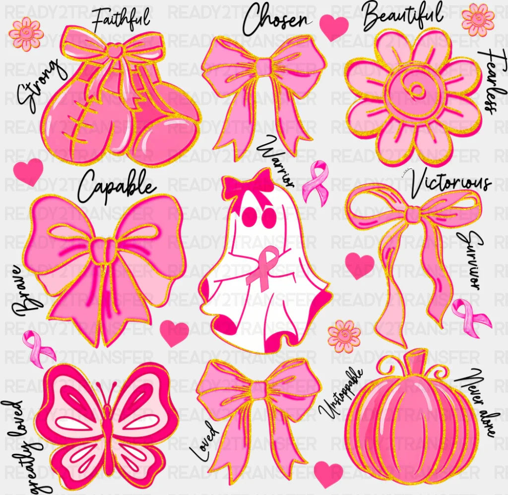 Halloween Design Breast Cancer Awareness DTF Transfer Adult Unisex S & M (10’’) / Dark Color Design (See Imaging)