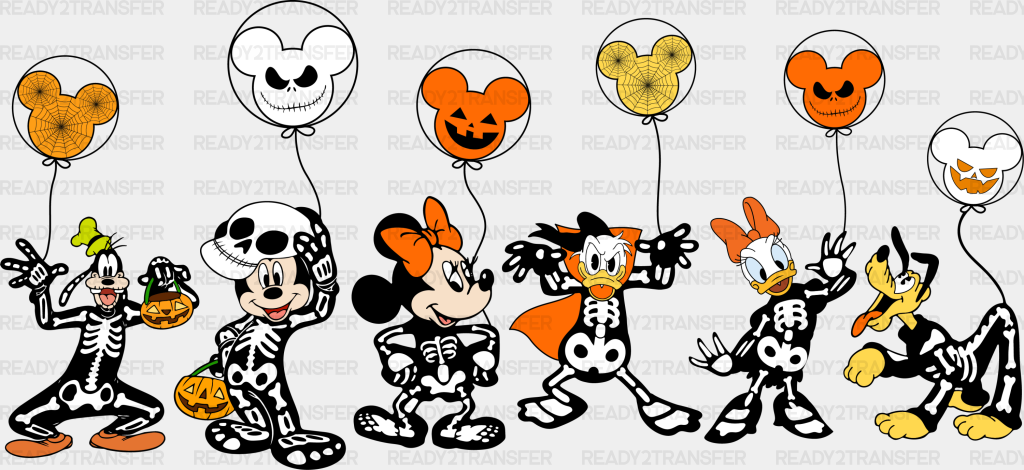 Halloween Disney Friends With Balloons Dtf Transfer