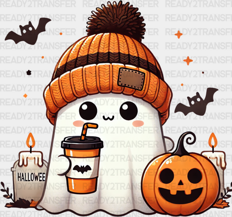 Halloween Ghost Wearing Beanie - Dtf Transfer Adult Unisex S & M (10’’) / Dark Color Design