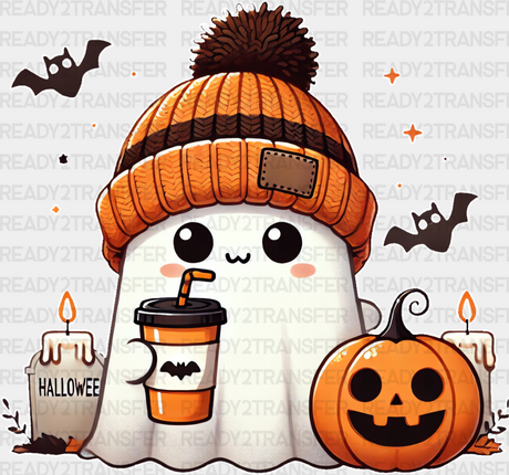 Halloween Ghost Wearing Beanie - Dtf Transfer Adult Unisex S & M (10’’) / Light Color Design