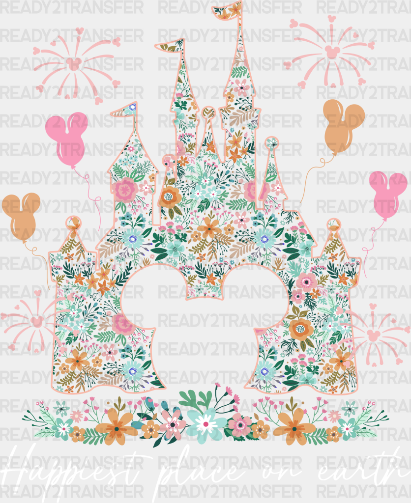 Happiest Place On Earth Disney Dtf Transfer Adult Unisex - S & M (10’) / White