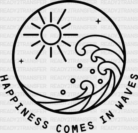 Happiness Comes In Waves Design Summer Dtf Transfer Adult Unisex - S & M (10’) / Black