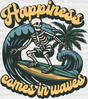 Happiness Comes In Waves Skeleton Design - Surfing Dtf Heat Transfer Adult Unisex S & M (10’) /