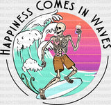 Happiness Comes In Waves Summer Dtf Transfer Adult Unisex - S & M (10’) / Black