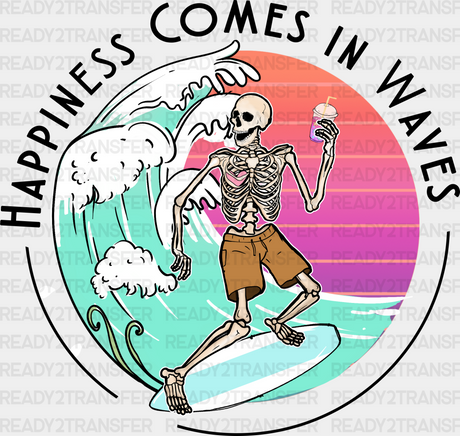 Happiness Comes In Waves Summer Dtf Transfer Adult Unisex - S & M (10’) / Black