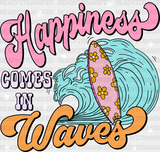 Happiness Comes In Waves Surfing Summer Dtf Transfer Adult Unisex - S & M (10’) / White
