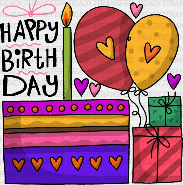 Happy Birthday Cake and Gifts - Birthday DTF heat transfer