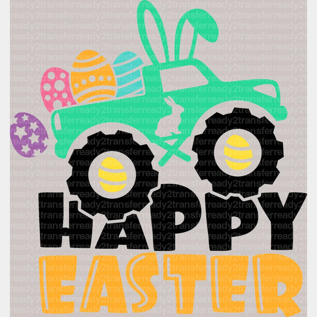 Happy Easter Monster Truck DTF Heat Transfer, Easter Design ready2transfer Black