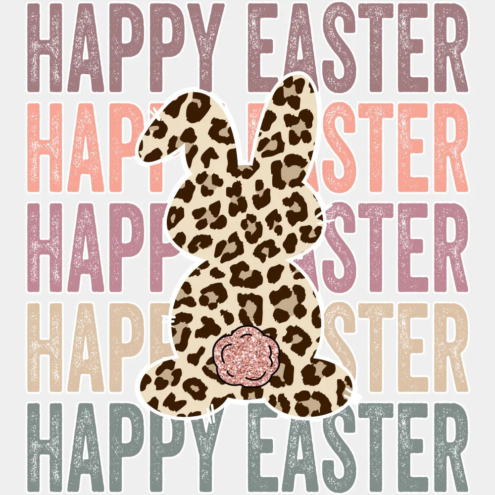 Happy Easter Rabbit Cheetah Print - Easter DTF Transfer Adult Unisex - S & M (10’’) / Light Color Design (See Imaging)
