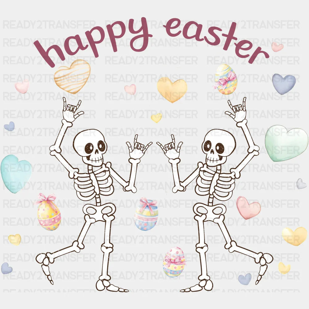 Happy Easter Skeletons Dancing - Easter DTF Transfer Adult Unisex - S & M (10’’) / Dark Color Design (See Imaging)